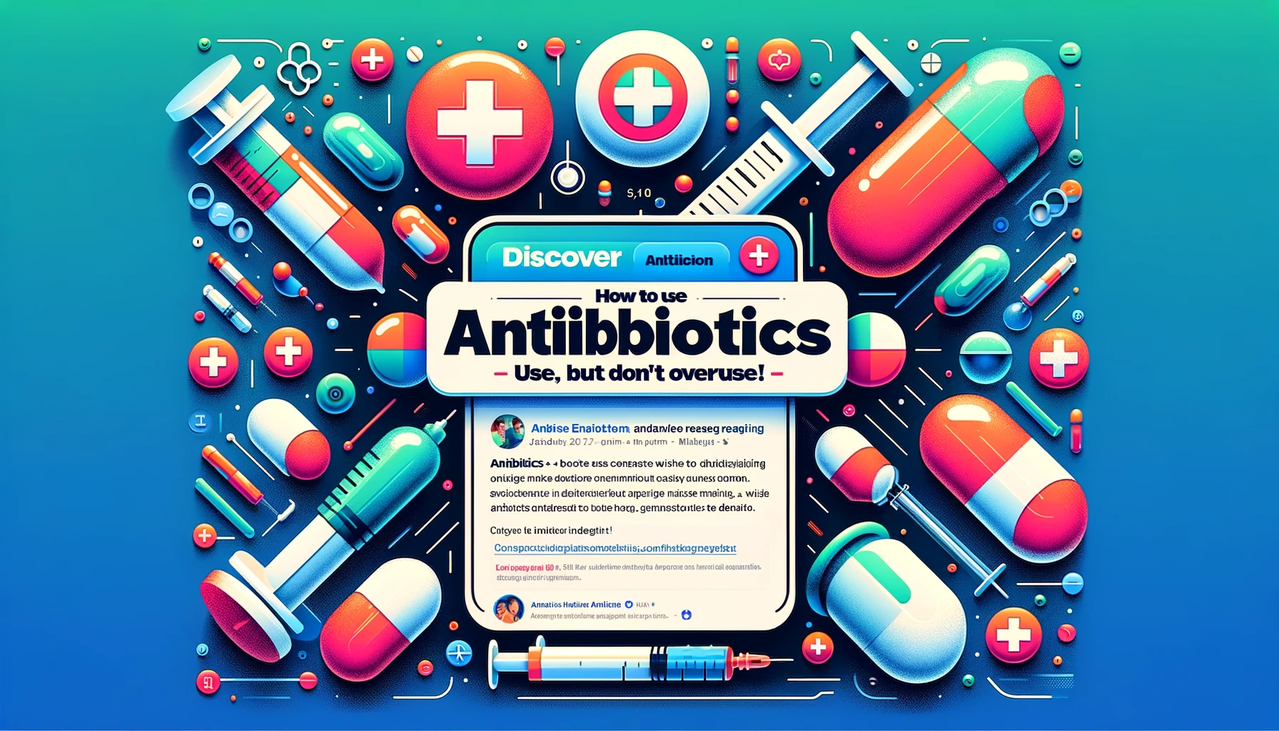A visually captivating Facebook teaser image to encourage reading the article about the "Antibiotics - Use, But Don't Overuse!" campaign.